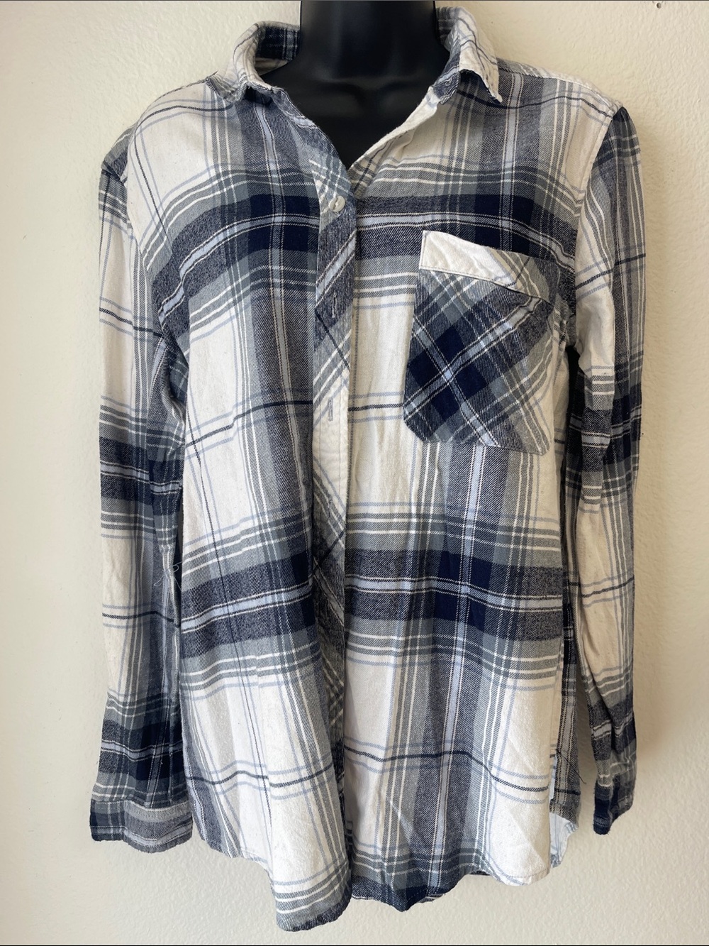 BDG White and Navy Plaid Button-Down Shirt